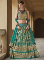 Smooth Silk Teal Bridal Wear Foil Print Readymade Lehenga Choli